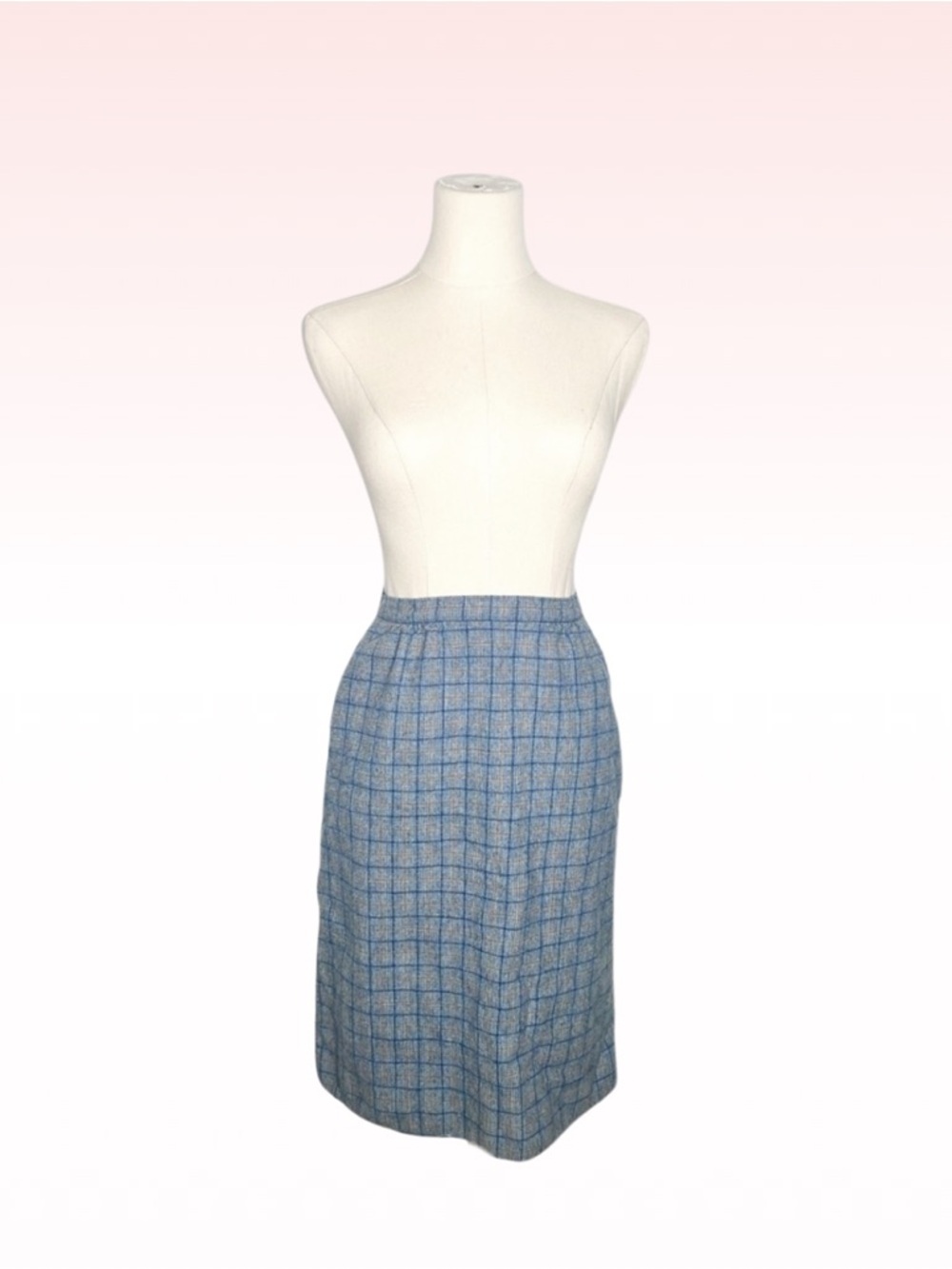 PENDLETON Vintage Blue Pencil Wool Midi Skirt (Sz S)